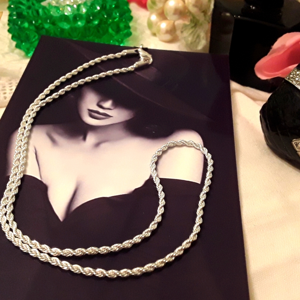 NEW, 925 STERLING SILVER 2MM D/C ROPE NECKLACE 20"